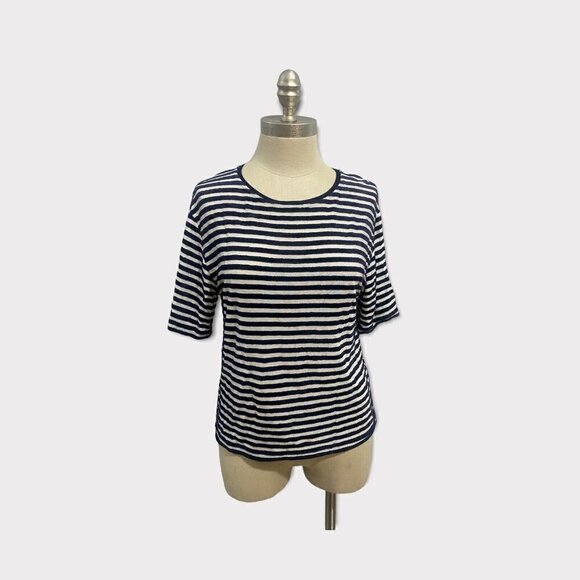 Theory Eligia Velour Stripe Knit Top Short Sleeves Pullover Boxy Women's… - Picture 2 of 7